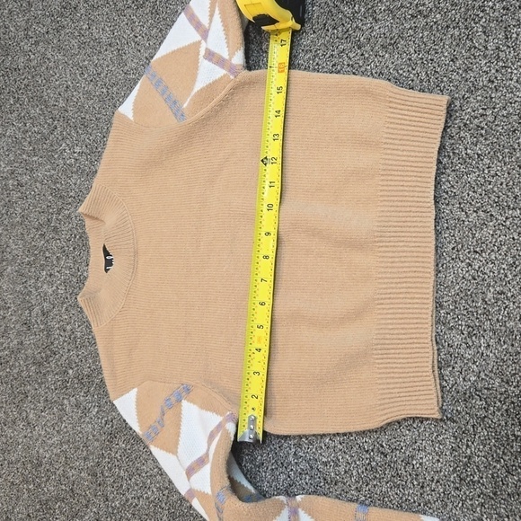 Lulus Women Tan Multi Knit Sweater Balloon Sleeves Crop Sweater sz S - Picture 5 of 8